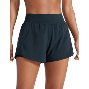CRZ YOGA 2 in 1 Double Layer Running Shorts for Women 3″ – High Waisted for Athletic Tennis Workout with Zip Pockets(True Navy)