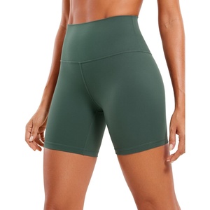 CRZ YOGA ButterLuxe Biker Shorts 6″ – High Waisted Workout Running Volleyball Spandex Yoga Womens(Dark Forest Green)