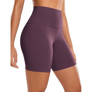 CRZ YOGA ButterLuxe Biker Shorts 6″ – High Waisted Workout Running Volleyball Spandex Yoga Womens(Grape Thistle Purple)