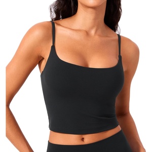 CRZ YOGA Butterlift Adjustable U Back Crop Tank Tops for Women – Padded Camisole Scoop Neck Workout Longline Sports Bras(Black)