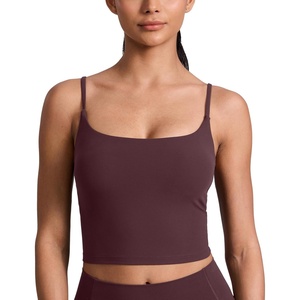 CRZ YOGA Butterlift Adjustable U Back Crop Tank Tops for Women – Padded Camisole Scoop Neck Workout Longline Sports Bras(Ripe Plum)