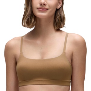 CRZ YOGA Butterluxe Adjustable Spaghetti Strap Sports Bras for Women – Scoop Neck Wireless Padded Yoga Workout Crop Top(Allspice)