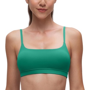 CRZ YOGA Butterluxe Adjustable Spaghetti Strap Sports Bras for Women – Scoop Neck Wireless Padded Yoga Workout Crop Top(Cascadia Green)