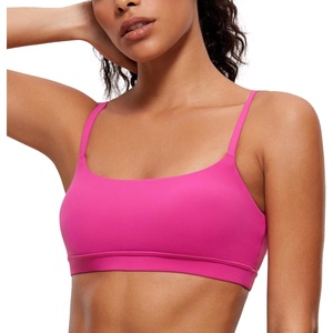 CRZ YOGA Butterluxe Adjustable Spaghetti Strap Sports Bras for Women – Scoop Neck Wireless Padded Yoga Workout Crop Top(Hibiscus Purple)
