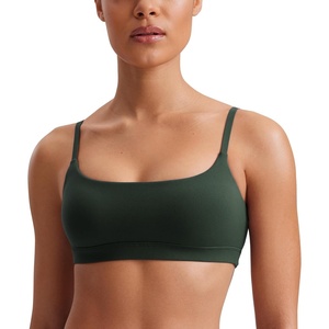 CRZ YOGA Butterluxe Adjustable Spaghetti Strap Sports Bras for Women – Scoop Neck Wireless Padded Yoga Workout Crop Top(Legend Green)