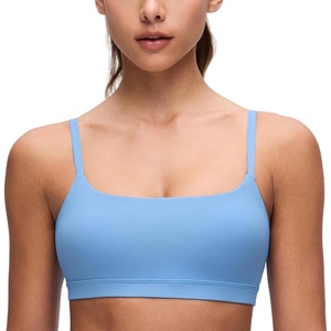 CRZ YOGA Butterluxe Adjustable Spaghetti Strap Sports Bras for Women – Scoop Neck Wireless Padded Yoga Workout Crop Top(Party Blue)