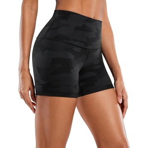 CRZ YOGA Butterluxe Biker Shorts 4” – High Waisted Booty Workout Volleyball Yoga Womens Spandex(Dark Grey Camouflage 2)