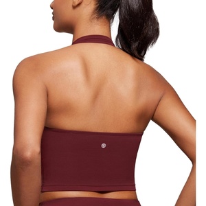 CRZ YOGA Butterluxe Halter Crop Tank Tops for Women – Open Back Padded Longline Sports Bras Workout Gym(Red Merlot)