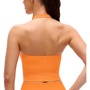 CRZ YOGA Butterluxe Halter Crop Tank Tops for Women – Open Back Padded Longline Sports Bras Workout Gym(Tiger Orange)