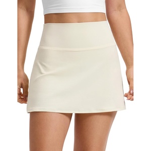 CRZ YOGA Butterluxe High Waisted Tennis Skirts for Women – Mini Lined A Line Golf Casual Skort with Inner Pockets(Gloam Yellow Light)