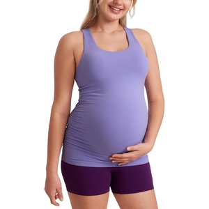 CRZ YOGA Butterluxe Maternity Racerback Tank Tops – Ruched Sleeveless Womens Pregnancy Yoga Workout Shirt with Built in Bra(Dark Lavender Purple)