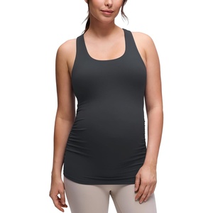 CRZ YOGA Butterluxe Maternity Racerback Tank Tops – Ruched Sleeveless Womens Pregnancy Yoga Workout Shirt with Built in Bra(Mysterious Grey)
