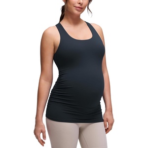 CRZ YOGA Butterluxe Maternity Racerback Tank Tops – Ruched Sleeveless Womens Pregnancy Yoga Workout Shirt with Built in Bra(True Navy)
