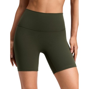 CRZ YOGA Butterluxe No Front Seam Biker Shorts 6″ – High Waisted Lounge Pilates Workout Athletic Womens Buttery Soft(Olive Green)