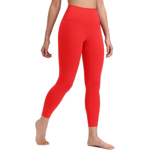 CRZ YOGA Butterluxe No Front Seam Yoga Leggings 25″ – High Waisted Womens Lounge Pants Pilates Workout Athletic Buttery Soft(Deep Red)