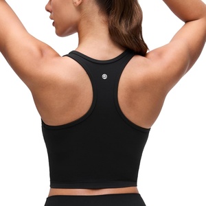 CRZ YOGA Butterluxe Racerback Crop Tank Tops for Women – Padded Y-Back Longline Sports Bras Scoop Neck Workout Yoga(Black)