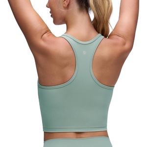 CRZ YOGA Butterluxe Racerback Crop Tank Tops for Women – Padded Y-Back Longline Sports Bras Scoop Neck Workout Yoga(Crater Green)
