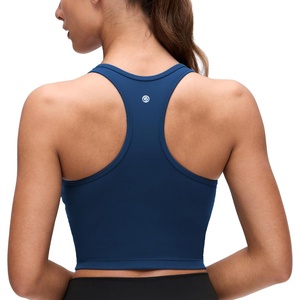 CRZ YOGA Butterluxe Racerback Crop Tank Tops for Women – Padded Y-Back Longline Sports Bras Scoop Neck Workout Yoga(French Navy)
