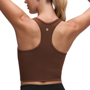 CRZ YOGA Butterluxe Racerback Crop Tank Tops for Women – Padded Y-Back Longline Sports Bras Scoop Neck Workout Yoga(Lava Brown)