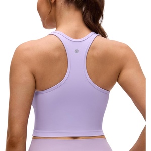 CRZ YOGA Butterluxe Racerback Crop Tank Tops for Women – Padded Y-Back Longline Sports Bras Scoop Neck Workout Yoga(Lavender Frost)