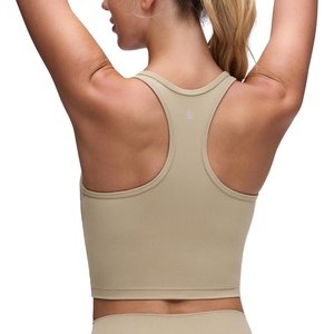 CRZ YOGA Butterluxe Racerback Crop Tank Tops for Women – Padded Y-Back Longline Sports Bras Scoop Neck Workout Yoga(Oak)