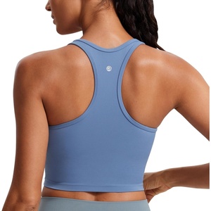 CRZ YOGA Butterluxe Racerback Crop Tank Tops for Women – Padded Y-Back Longline Sports Bras Scoop Neck Workout Yoga(Oasis Blue)