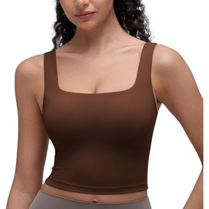 CRZ YOGA Butterluxe Square Neck Crop Tank Tops for Women – Workout Longline Sports Bras Padded Yoga Camisole(Lava Brown)