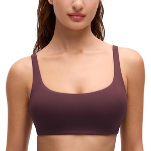 CRZ YOGA Butterluxe Square Neck Spaghetti Strap Sports Bras for Women – Low Coverage Yoga Wireless Padded Cami Crop Top(Ripe Plum)