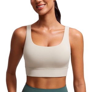 CRZ YOGA Butterluxe U Back Longline Sports Bras for Women – Scoop Neck Padded Yoga Workout Crop Top with Built in Pads(Mojave Tan)