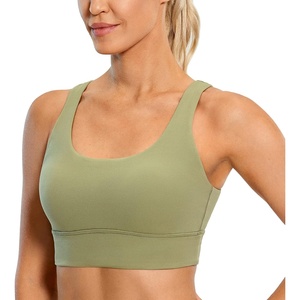 CRZ YOGA Butterluxe U Back Longline Sports Bras for Women – Scoop Neck Padded Yoga Workout Crop Top with Built in Pads(Moss Green)
