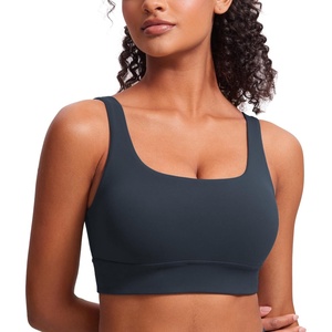 CRZ YOGA Butterluxe U Back Longline Sports Bras for Women – Scoop Neck Padded Yoga Workout Crop Top with Built in Pads(True Navy)
