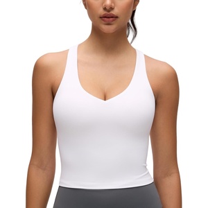 CRZ YOGA Butterluxe V Neck Racerback Crop Tank Tops for Women – Wireless Padded Yoga Longline Sports Bra(White)