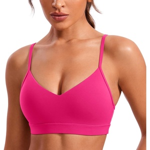 CRZ YOGA Butterluxe V-Neck Sports Bras for Women – Adjustable Thin Straps Padded Yoga Top Basic Wireless Camisole(Granita Pink)