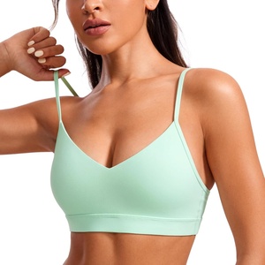 CRZ YOGA Butterluxe V-Neck Sports Bras for Women – Adjustable Thin Straps Padded Yoga Top Basic Wireless Camisole(Mint Moment)