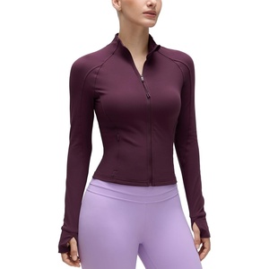 CRZ YOGA Butterluxe Waist Length Jackets for Women – Full Zip Athletic Track Tops with Thumb Holes Pockets(Deep Purple)