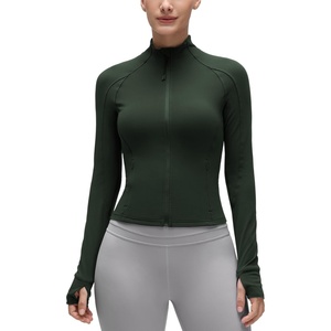 CRZ YOGA Butterluxe Waist Length Jackets for Women – Full Zip Athletic Track Tops with Thumb Holes Pockets(Legend Green)