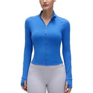 CRZ YOGA Butterluxe Waist Length Jackets for Women – Full Zip Athletic Track Tops with Thumb Holes Pockets(Sparkle Blue)