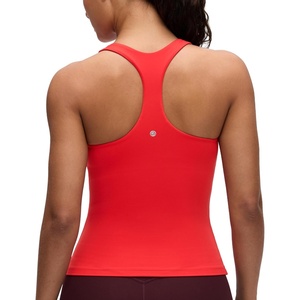 CRZ YOGA Butterluxe Workout Racerback Tank Tops for Women – Padded Athletic Spandex Yoga Shirts with Built in Bra(Deep Red)