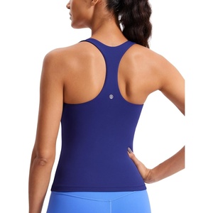 CRZ YOGA Butterluxe Workout Racerback Tank Tops for Women – Padded Athletic Spandex Yoga Shirts with Built in Bra(Larkspur Blue)