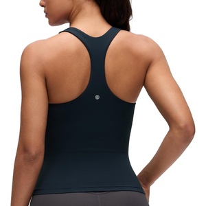 CRZ YOGA Butterluxe Workout Racerback Tank Tops for Women – Padded Athletic Spandex Yoga Shirts with Built in Bra(True Navy)