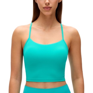 CRZ YOGA Butterluxe Y Back Crop Tank Tops for Women – Spaghetti Straps Racerback Padded Yoga Workout Longline Sports Bras(Tropics Teal)