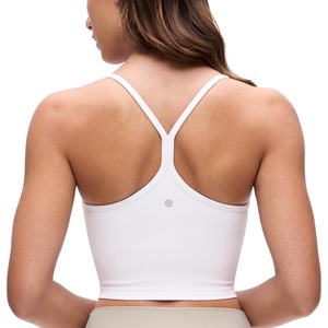 CRZ YOGA Butterluxe Y Back Crop Tank Tops for Women – Spaghetti Straps Racerback Padded Yoga Workout Longline Sports Bras(White)