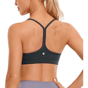 CRZ YOGA Butterluxe Y Back Sports Bras for Women – Padded Racerback Low Impact Spaghetti Thin Strap Workout Yoga Top(Melanite)