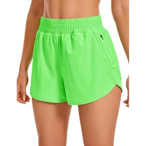 CRZ YOGA Dolphin Athletic Shorts for Women 3″ – High Waisted Quick Dry for Running Workout Gym Track with Zip Pocket(Neon Apple Green)