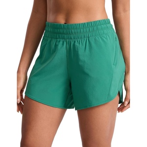 CRZ YOGA Dolphin Athletic Shorts for Women 5″ – Mid Waisted Quick Dry for Running Workout Gym Track with Zip Pocket(Cascadia Green)