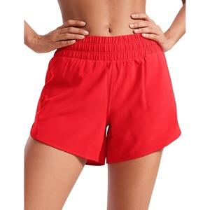CRZ YOGA Dolphin Athletic Shorts for Women 5″ – Mid Waisted Quick Dry for Running Workout Gym Track with Zip Pocket(Deep Red)
