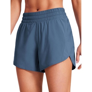 CRZ YOGA Dolphin Athletic Shorts for Women 5″ – Mid Waisted Quick Dry for Running Workout Gym Track with Zip Pocket(Stelindigo Blue)