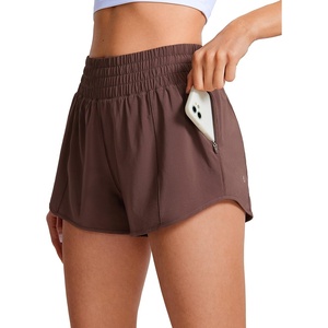 CRZ YOGA High Waisted Running Shorts for Women 2.5″ – Mesh Liner Quick Dry for Workout Sport Athletic with Zipper Pocket(Taupe)