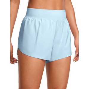 CRZ YOGA High Waisted Split Running Shorts for Women 3″ – Comfy Mesh Liner for Workout Athletic Gym Track Quick Dry(Blue Linen)