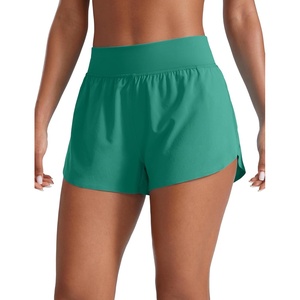 CRZ YOGA High Waisted Split Running Shorts for Women 3″ – Comfy Mesh Liner for Workout Athletic Gym Track Quick Dry(Cascadia Green)